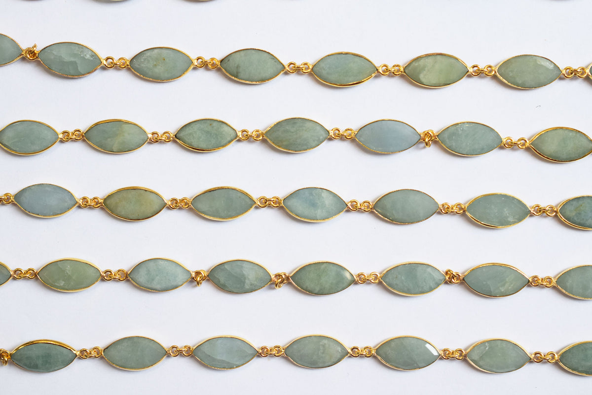 Milky Aquamarine Marquise Shape Evil Eye Faceted Connector Chain , Sold By Foot , 9x17 - 9x18 mm , 34099