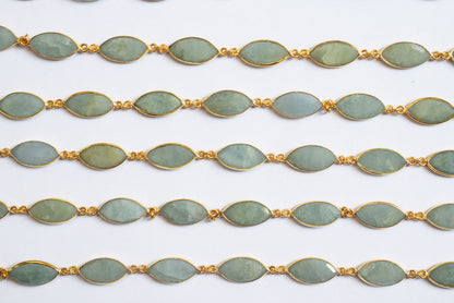 Milky Aquamarine Marquise Shape Evil Eye Faceted Connector Chain , Sold By Foot , 9x17 - 9x18 mm , 34099