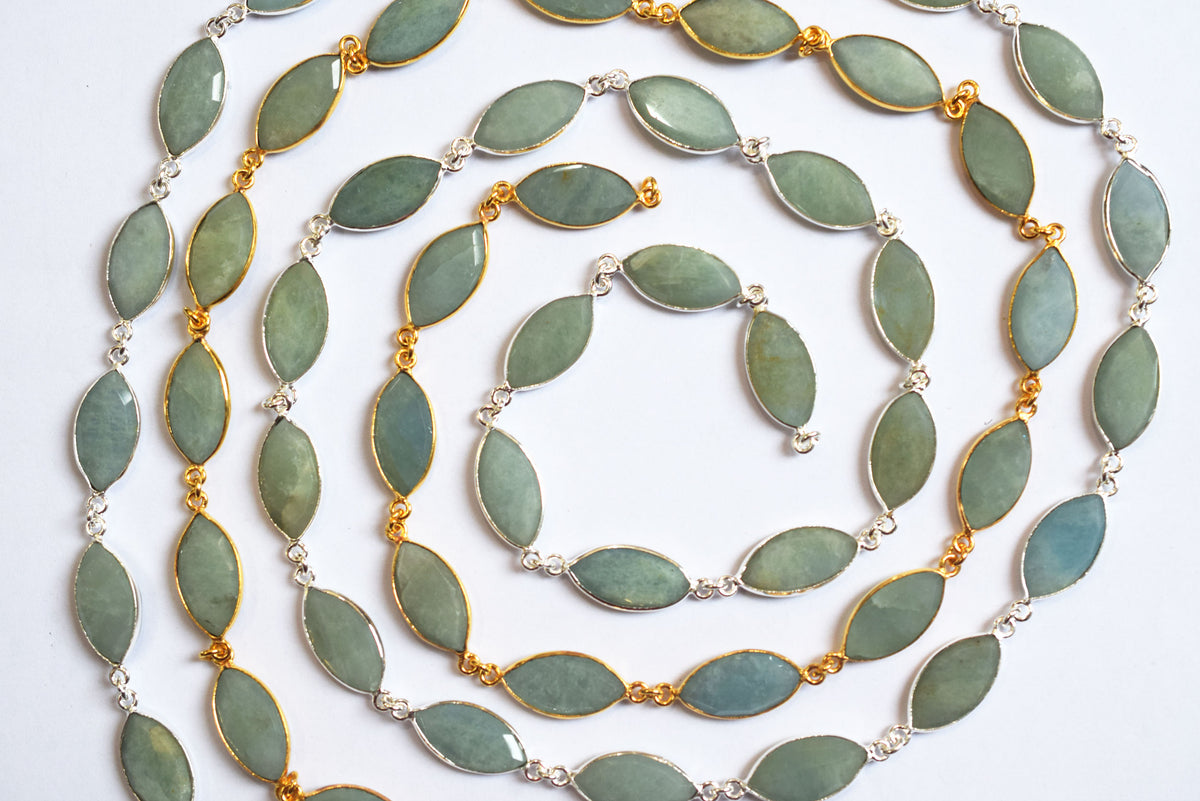 Milky Aquamarine Marquise Shape Evil Eye Faceted Connector Chain , Sold By Foot , 9x17 - 9x18 mm , 34099