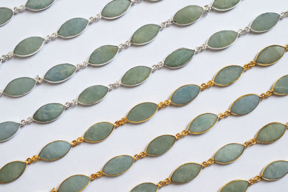 Milky Aquamarine Marquise Shape Evil Eye Faceted Connector Chain , Sold By Foot , 9x17 - 9x18 mm , 34099