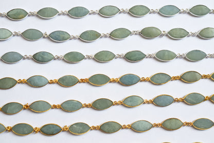 Milky Aquamarine Marquise Shape Evil Eye Faceted Connector Chain , Sold By Foot , 9x17 - 9x18 mm , 34099