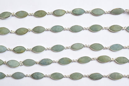 Milky Aquamarine Marquise Shape Evil Eye Faceted Connector Chain , Sold By Foot , 9x17 - 9x18 mm , 34099