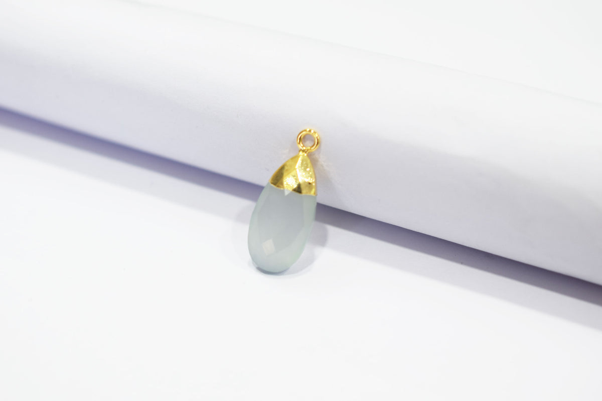 Aqua Chalcedony Pear Faceted Electroplated small charm ,Single Bail ,Sold By Piece, 19-20 mm - 34100
