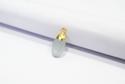 Aqua Chalcedony Pear Faceted Electroplated small charm ,Single Bail ,Sold By Piece, 19-20 mm - 34100