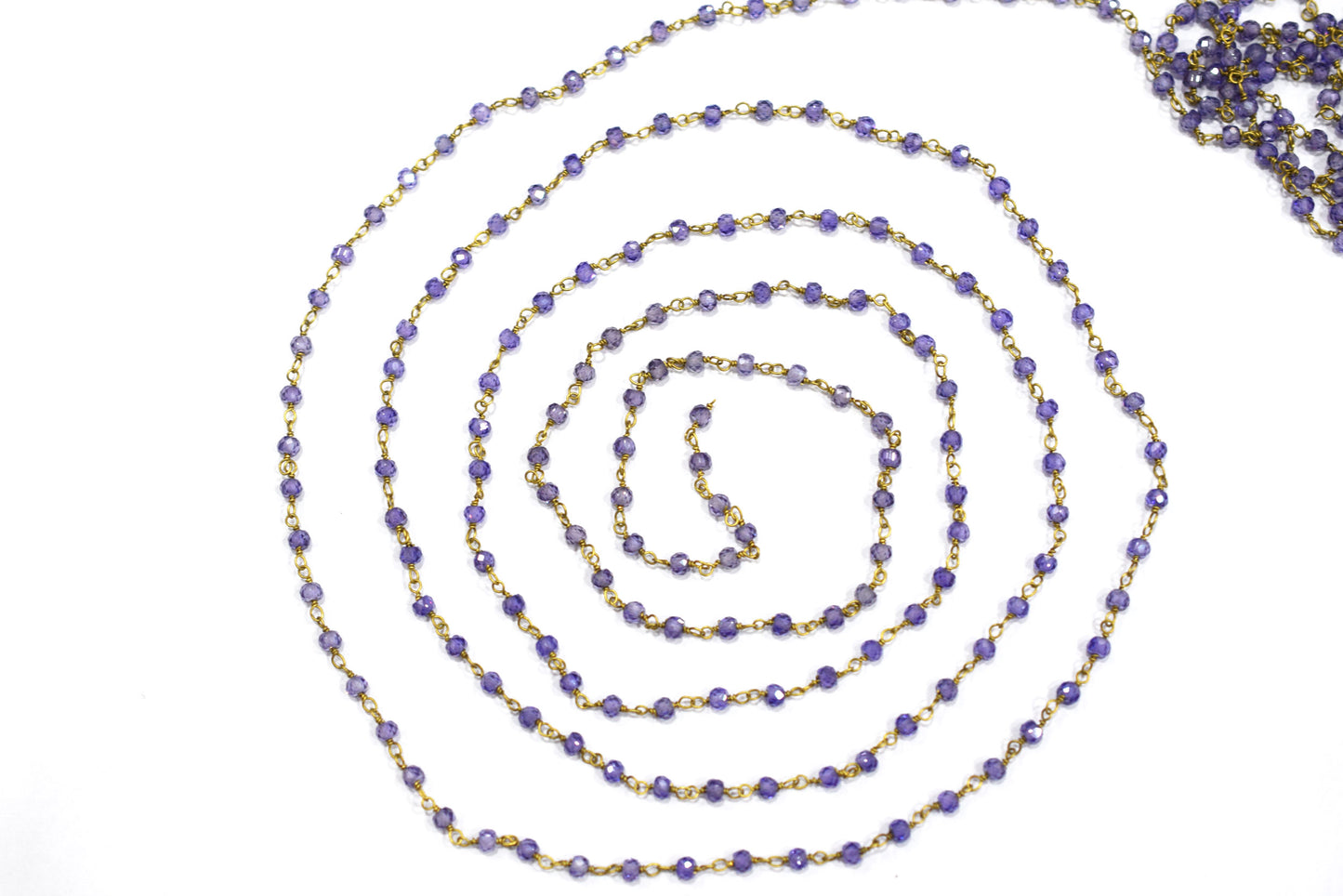 Amethyst Cubic Zirconia Rondelle Shape Faceted Rosary Beaded Wire Wrapped Chain, 2.30 - 2.50 mm , RB-5592