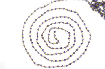 Amethyst Cubic Zirconia Rondelle Shape Faceted Rosary Beaded Wire Wrapped Chain, 2.30 - 2.50 mm , RB-5592