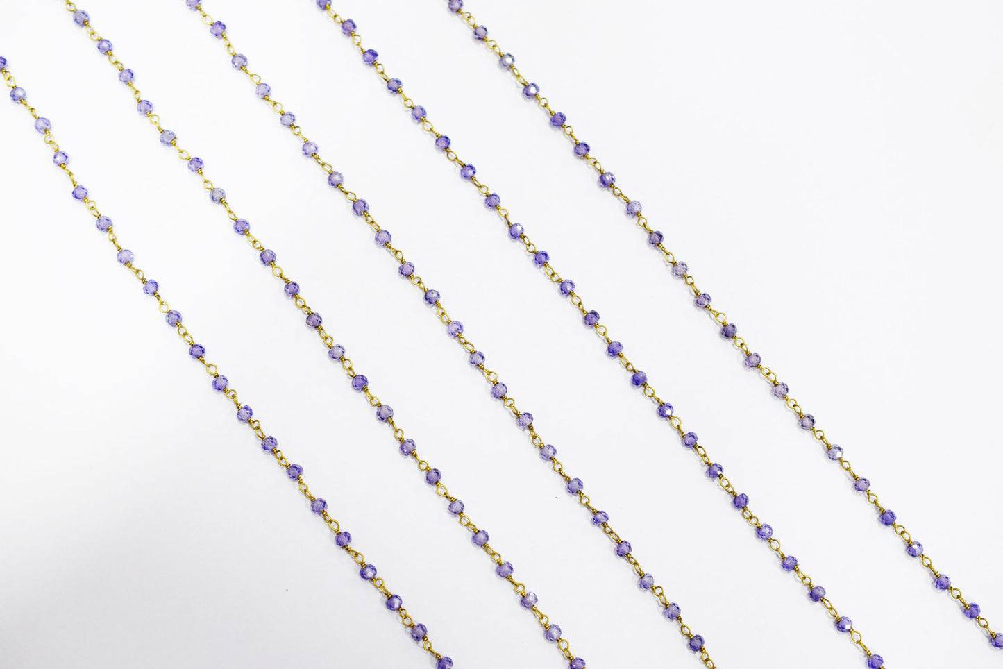 Amethyst Cubic Zirconia Rondelle Shape Faceted Rosary Beaded Wire Wrapped Chain, 2.30 - 2.50 mm , RB-5592