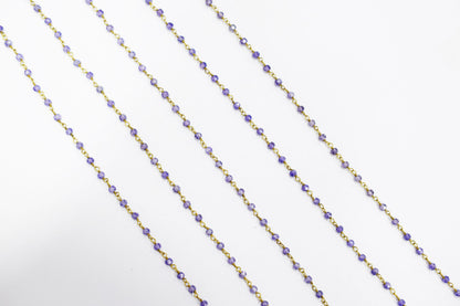 Amethyst Cubic Zirconia Rondelle Shape Faceted Rosary Beaded Wire Wrapped Chain, 2.30 - 2.50 mm , RB-5592