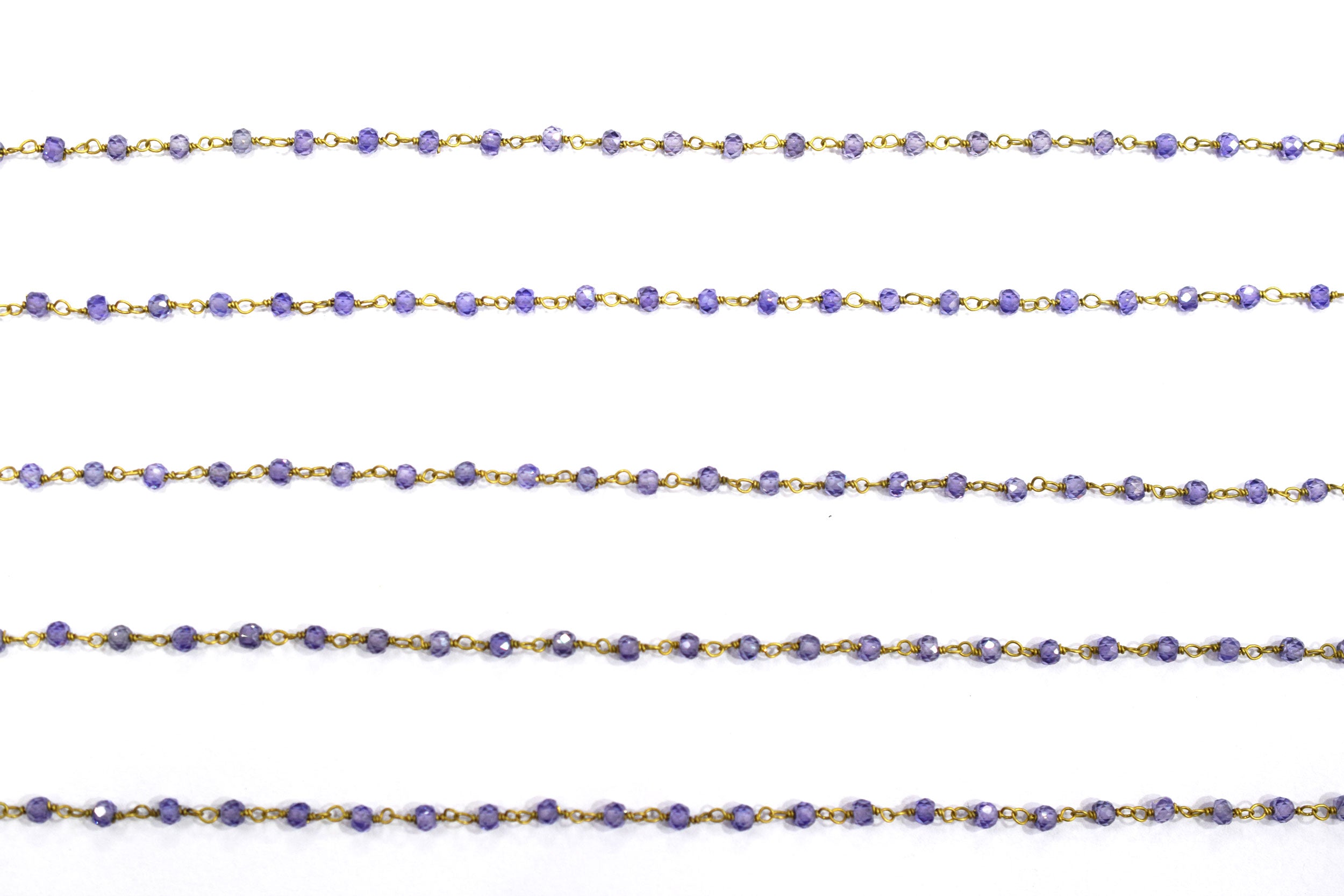 Amethyst Cubic Zirconia Rondelle Shape Faceted Rosary Beaded Wire Wrapped Chain, 2.30 - 2.50 mm , RB-5592