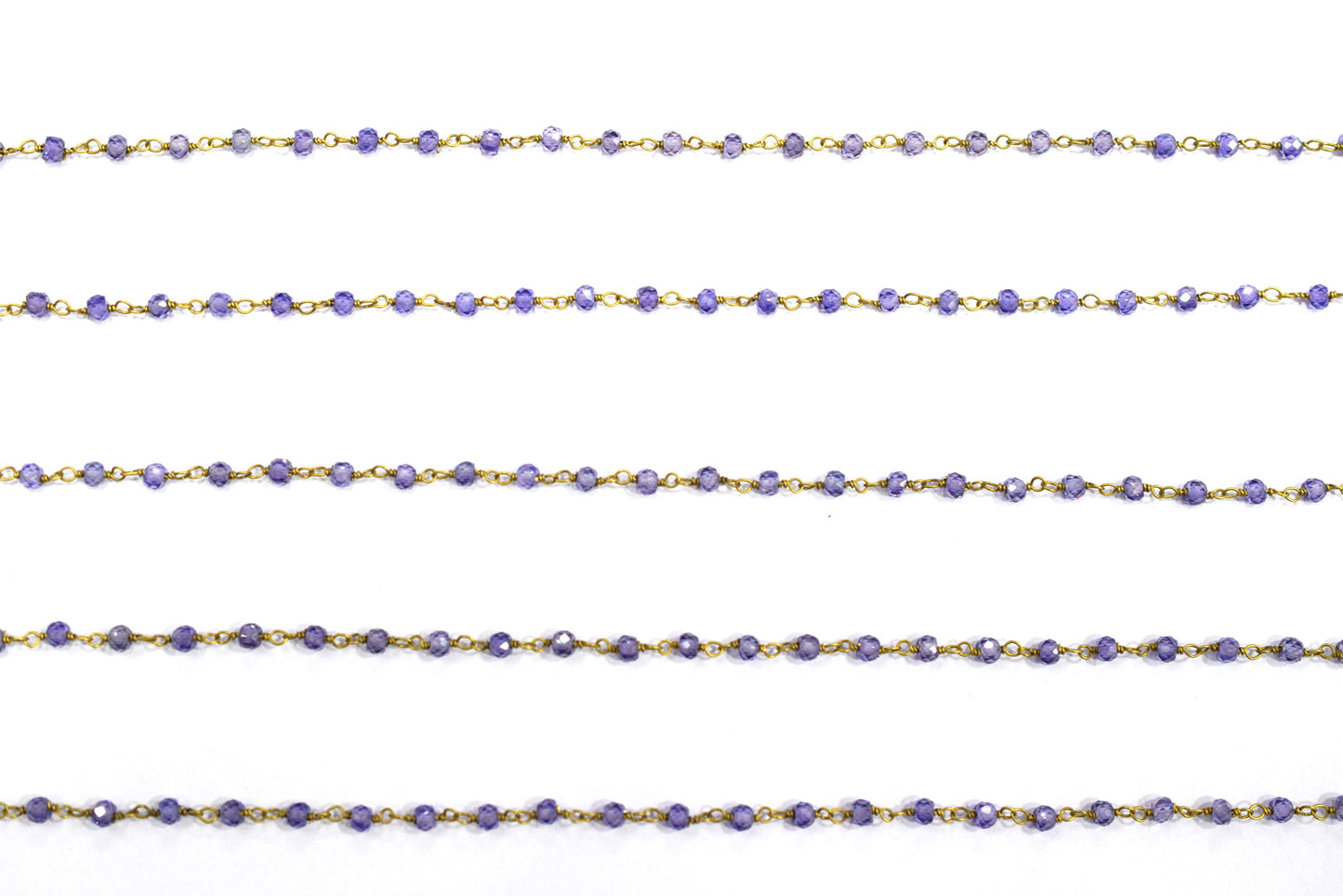 Amethyst Cubic Zirconia Rondelle Shape Faceted Rosary Beaded Wire Wrapped Chain, 2.30 - 2.50 mm , RB-5592