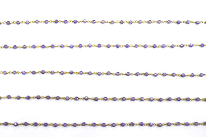Amethyst Cubic Zirconia Rondelle Shape Faceted Rosary Beaded Wire Wrapped Chain, 2.30 - 2.50 mm , RB-5592
