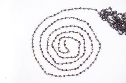 Amethyst Cubic Zirconia Rondelle Shape Faceted Rosary Beaded Wire Wrapped Chain, 2.30 - 2.50 mm , RB-5592