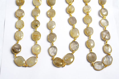 Natural Golden Rutile Faceted Slice Free Shape Bezel Connector Chain , Golden Rutile Free Form Shape Bezel Link Chain 17 - 21 mm, 60000