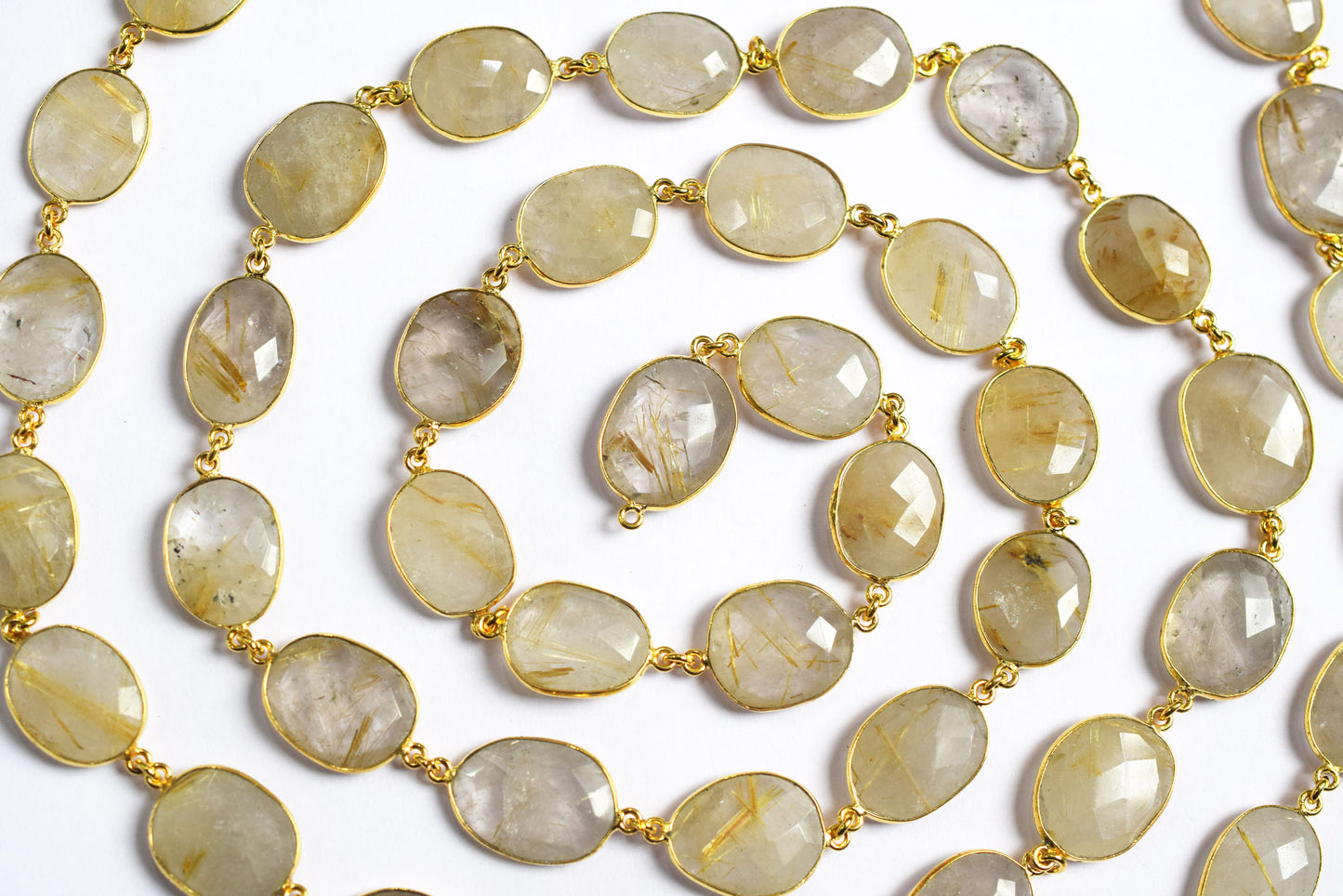Natural Golden Rutile Faceted Slice Free Shape Bezel Connector Chain , Golden Rutile Free Form Shape Bezel Link Chain 17 - 21 mm, 60000
