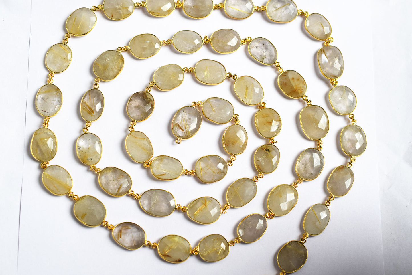 Natural Golden Rutile Faceted Slice Free Shape Bezel Connector Chain , Golden Rutile Free Form Shape Bezel Link Chain 17 - 21 mm, 60000