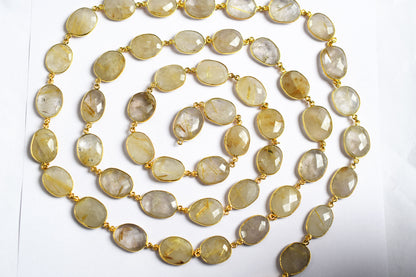 Natural Golden Rutile Faceted Slice Free Shape Bezel Connector Chain , Golden Rutile Free Form Shape Bezel Link Chain 17 - 21 mm, 60000
