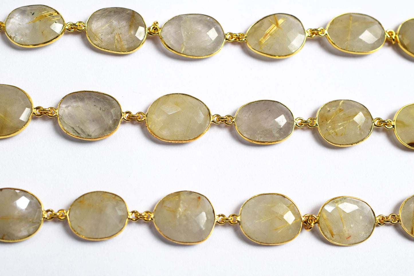 Natural Golden Rutile Faceted Slice Free Shape Bezel Connector Chain , Golden Rutile Free Form Shape Bezel Link Chain 17 - 21 mm, 60000