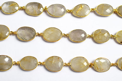 Natural Golden Rutile Faceted Slice Free Shape Bezel Connector Chain , Golden Rutile Free Form Shape Bezel Link Chain 17 - 21 mm, 60000