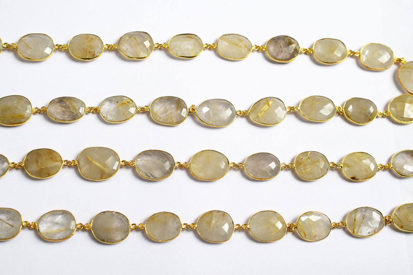 Natural Golden Rutile Faceted Slice Free Shape Bezel Connector Chain , Golden Rutile Free Form Shape Bezel Link Chain 17 - 21 mm, 60000