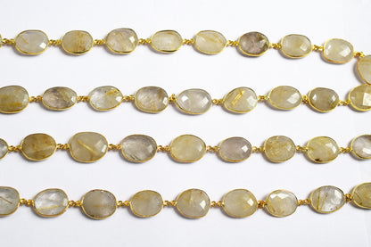 Natural Golden Rutile Faceted Slice Free Shape Bezel Connector Chain , Golden Rutile Free Form Shape Bezel Link Chain 17 - 21 mm, 60000