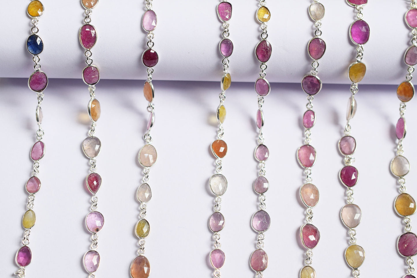 Multi Sapphire Free Form Shape Connector Chain , Multi Sapphire Faceted Slice Shape Bezel Link Chain ,  15.5 - 18.5 mm ,60001