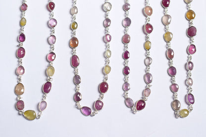 Multi Sapphire Free Form Shape Connector Chain , Multi Sapphire Faceted Slice Shape Bezel Link Chain ,  15.5 - 18.5 mm ,60001