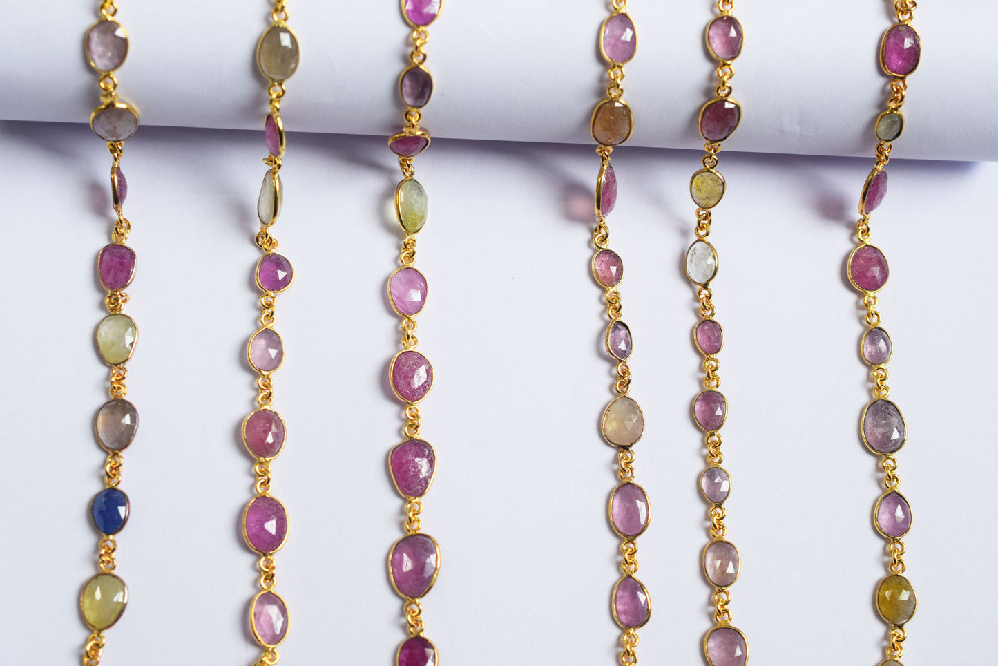 Multi Sapphire Free Form Shape Connector Chain , Multi Sapphire Faceted Slice Shape Bezel Link Chain ,  15.5 - 18.5 mm ,60001