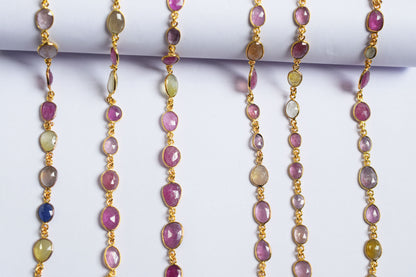 Multi Sapphire Free Form Shape Connector Chain , Multi Sapphire Faceted Slice Shape Bezel Link Chain ,  15.5 - 18.5 mm ,60001