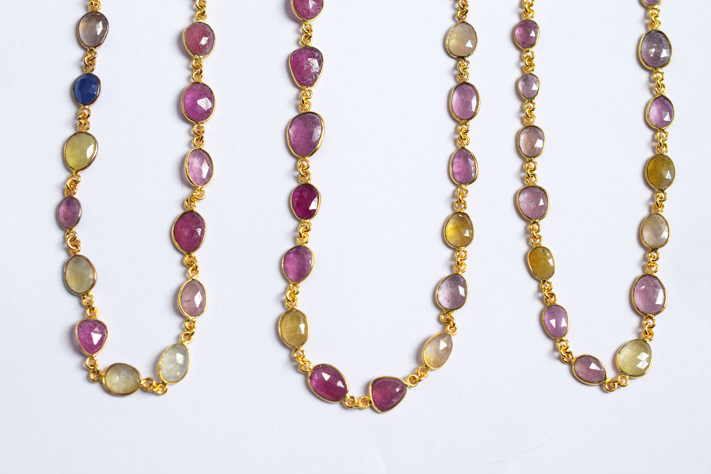 Multi Sapphire Free Form Shape Connector Chain , Multi Sapphire Faceted Slice Shape Bezel Link Chain ,  15.5 - 18.5 mm ,60001