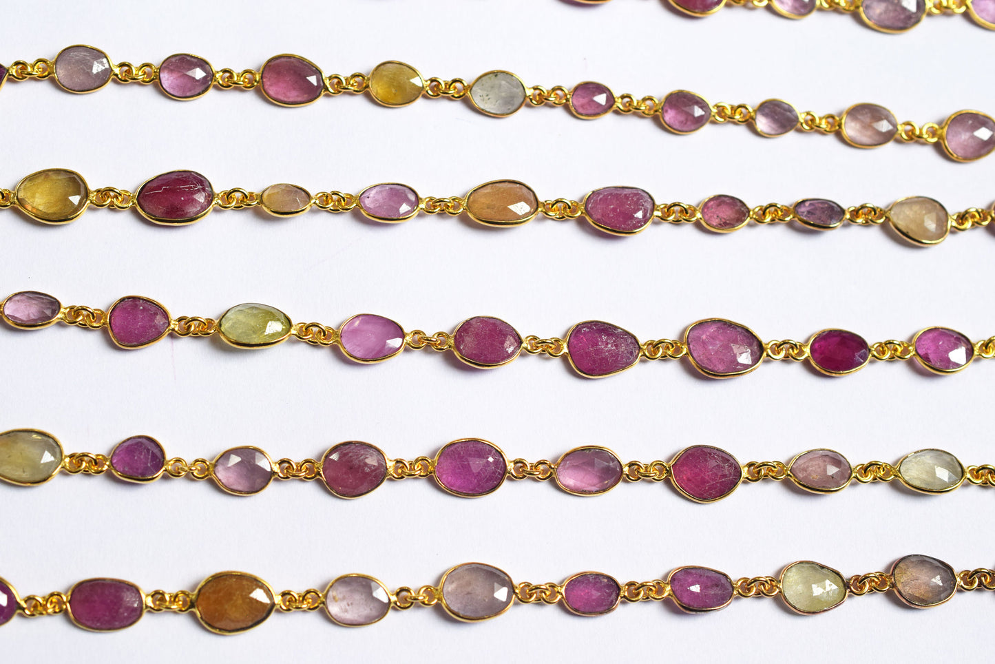 Multi Sapphire Free Form Shape Connector Chain , Multi Sapphire Faceted Slice Shape Bezel Link Chain ,  15.5 - 18.5 mm ,60001