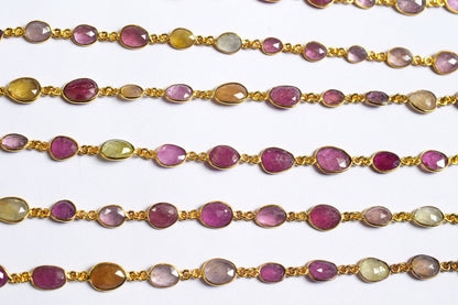Multi Sapphire Free Form Shape Connector Chain , Multi Sapphire Faceted Slice Shape Bezel Link Chain ,  15.5 - 18.5 mm ,60001