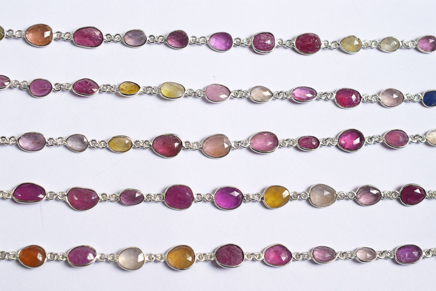 Multi Sapphire Free Form Shape Connector Chain , Multi Sapphire Faceted Slice Shape Bezel Link Chain ,  15.5 - 18.5 mm ,60001