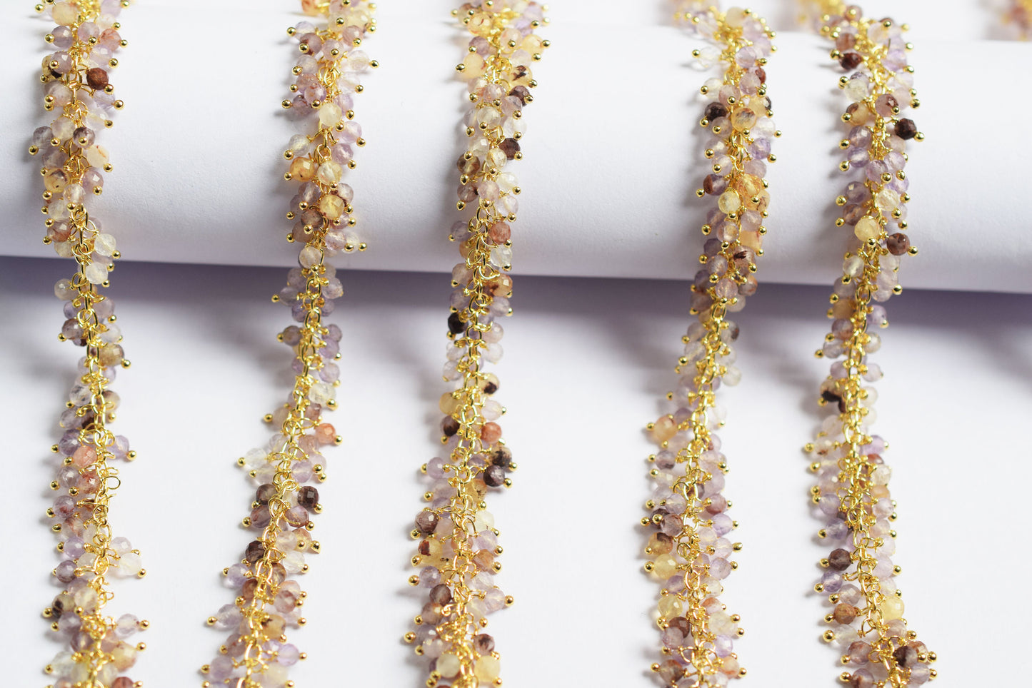 Precious Super Seven Round Faceted Grape Cluster Chain, Wire Wrapped Rosary Chain, Sold By Foot , 3.5 mm , 60003