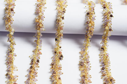 Precious Super Seven Round Faceted Grape Cluster Chain, Wire Wrapped Rosary Chain, Sold By Foot , 3.5 mm , 60003