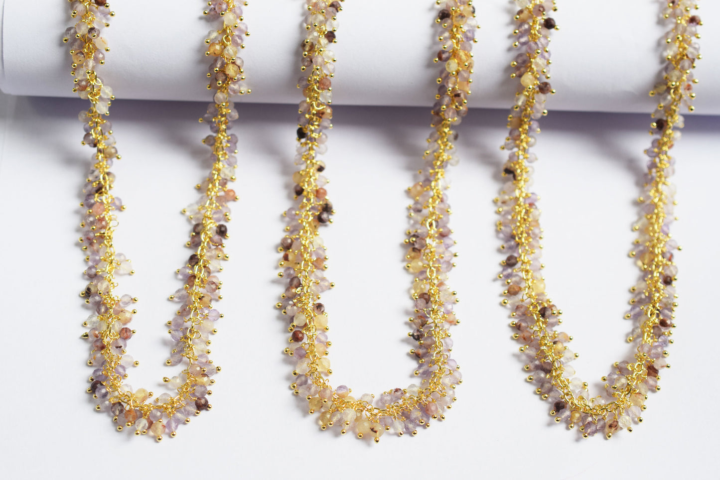 Precious Super Seven Round Faceted Grape Cluster Chain, Wire Wrapped Rosary Chain, Sold By Foot , 3.5 mm , 60003