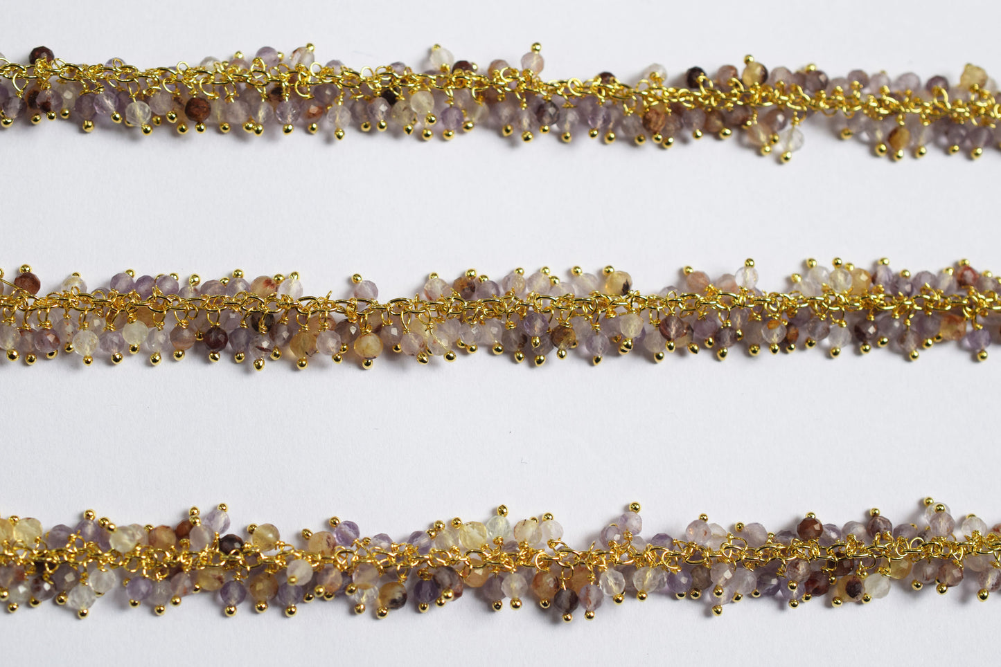 Precious Super Seven Round Faceted Grape Cluster Chain, Wire Wrapped Rosary Chain, Sold By Foot , 3.5 mm , 60003