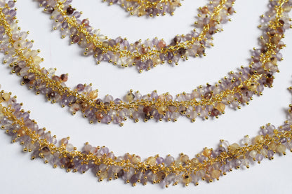 Precious Super Seven Round Faceted Grape Cluster Chain, Wire Wrapped Rosary Chain, Sold By Foot , 3.5 mm , 60003