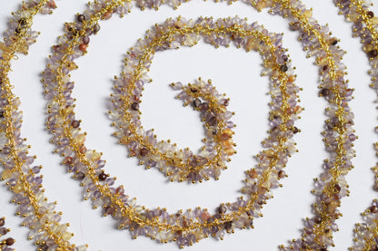 Precious Super Seven Round Faceted Grape Cluster Chain, Wire Wrapped Rosary Chain, Sold By Foot , 3.5 mm , 60003