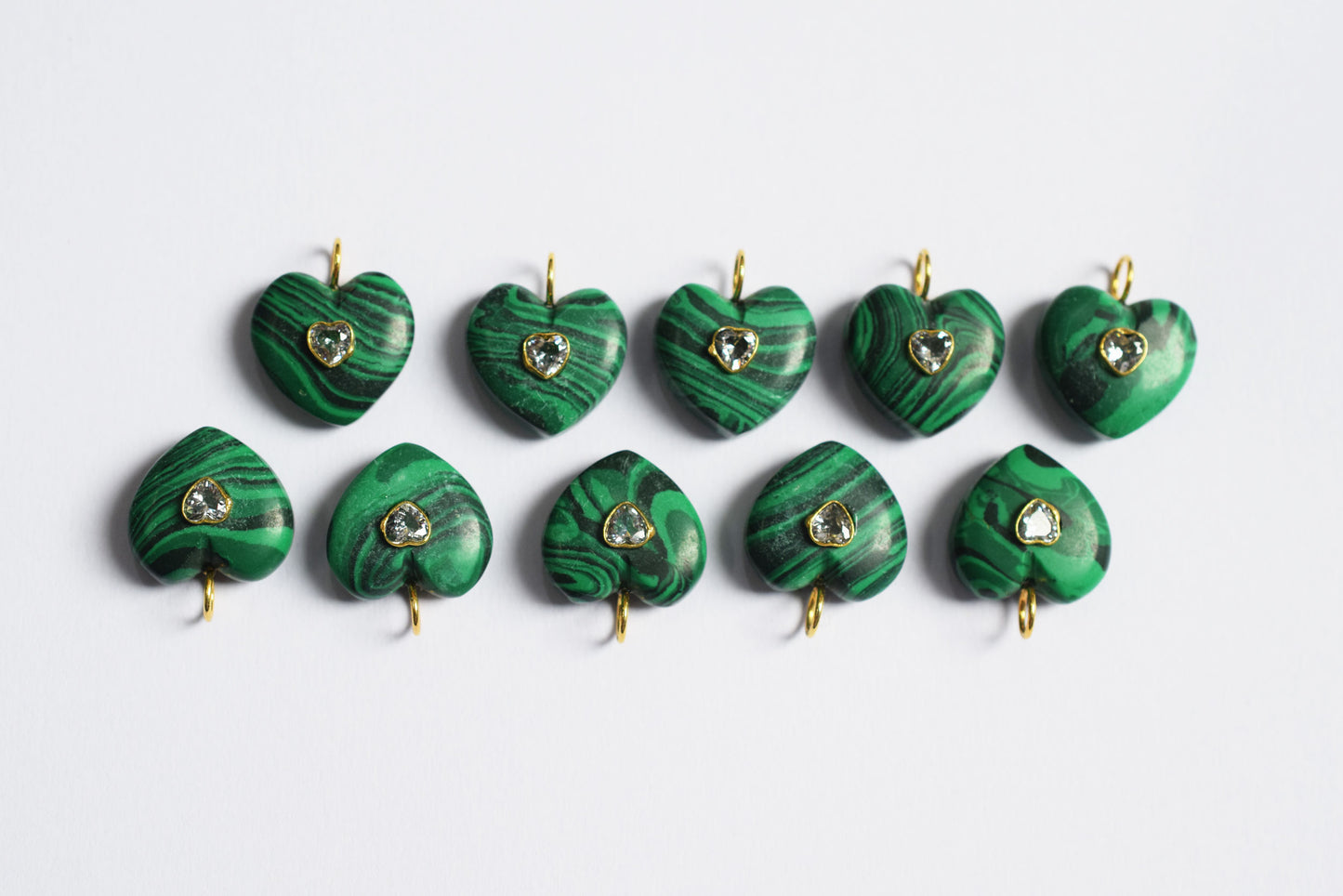 Malachite Smooth Heart CZ Heart Inlay Charm, Real Gemstone Heart , Sold By Piece , 18 - 19 mm , 60004