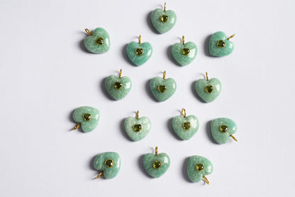 Amazonite Heart CZ Peridot Heart Inlay Charm, Real Gemstone Heart , Sold By Piece , 18 - 19 mm , 60005