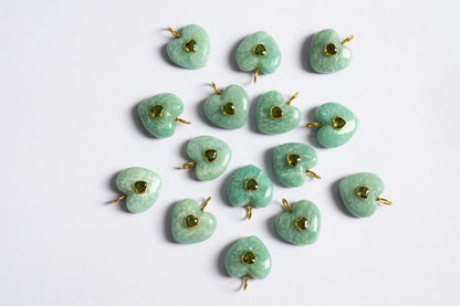Amazonite Heart CZ Peridot Heart Inlay Charm, Real Gemstone Heart , Sold By Piece , 18 - 19 mm , 60005