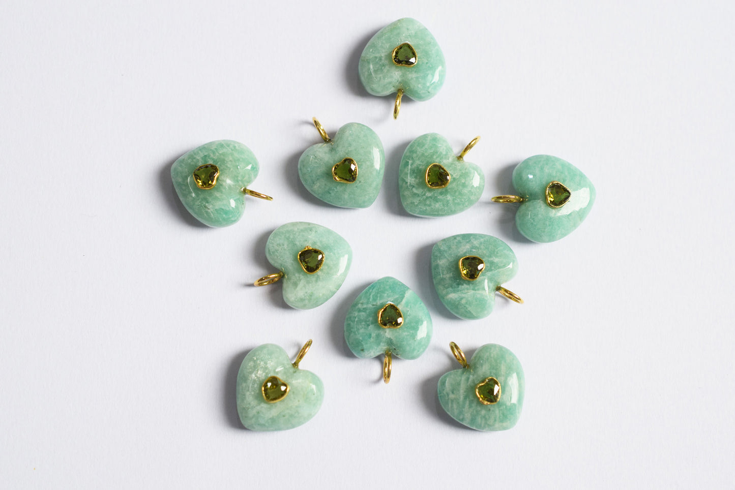 Amazonite Heart CZ Peridot Heart Inlay Charm, Real Gemstone Heart , Sold By Piece , 18 - 19 mm , 60005