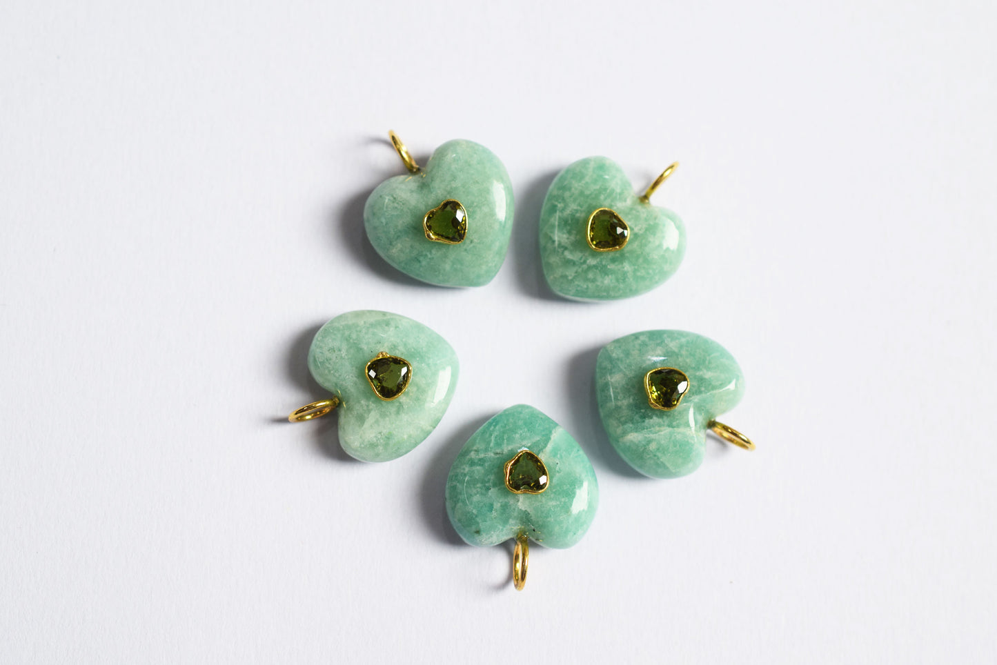 Amazonite Heart CZ Peridot Heart Inlay Charm, Real Gemstone Heart , Sold By Piece , 18 - 19 mm , 60005