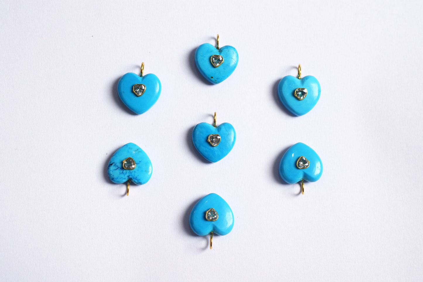 Synthetic Turquoise Heart CZ Heart Inlay Charm, Real Gemstone Heart , Sold By Piece , 18 - 19 mm , 60006