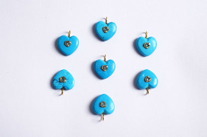 Synthetic Turquoise Heart CZ Heart Inlay Charm, Real Gemstone Heart , Sold By Piece , 18 - 19 mm , 60006