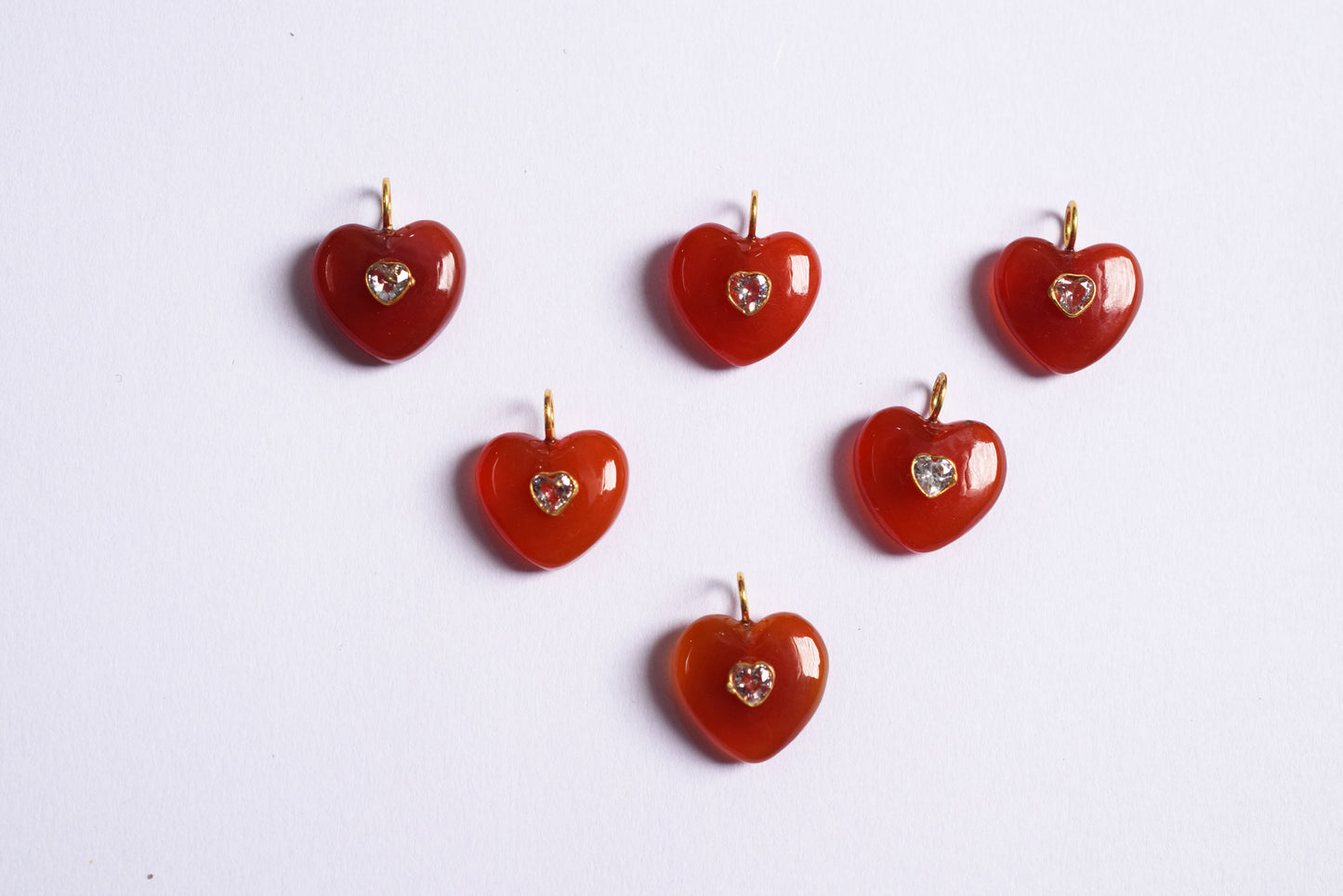Natural Carnelian Heart CZ Heart Inlay Charm, Real Gemstone Heart , Sold By Piece , 18 - 19 mm , 60007