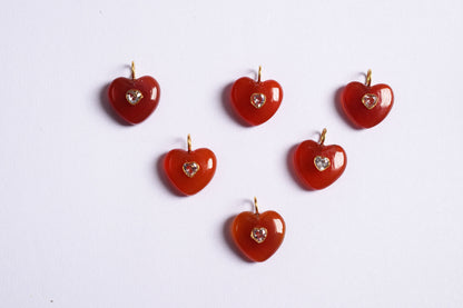 Natural Carnelian Heart CZ Heart Inlay Charm, Real Gemstone Heart , Sold By Piece , 18 - 19 mm , 60007