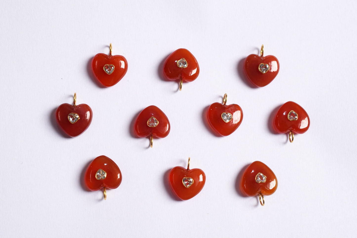Natural Carnelian Heart CZ Heart Inlay Charm, Real Gemstone Heart , Sold By Piece , 18 - 19 mm , 60007