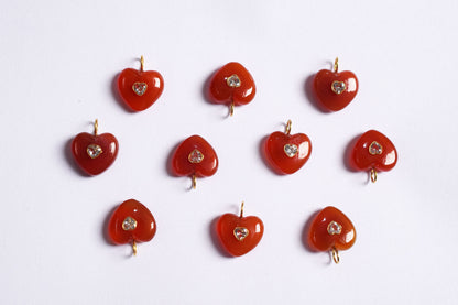 Natural Carnelian Heart CZ Heart Inlay Charm, Real Gemstone Heart , Sold By Piece , 18 - 19 mm , 60007