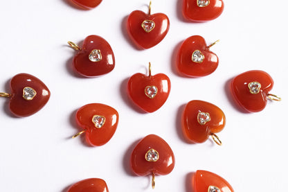 Natural Carnelian Heart CZ Heart Inlay Charm, Real Gemstone Heart , Sold By Piece , 18 - 19 mm , 60007